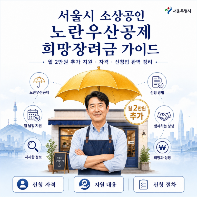 서울시 소상공인 노란우산공제 희망장려금 월 2만원 추가 지원 자격 및 신청법 완벽 정리